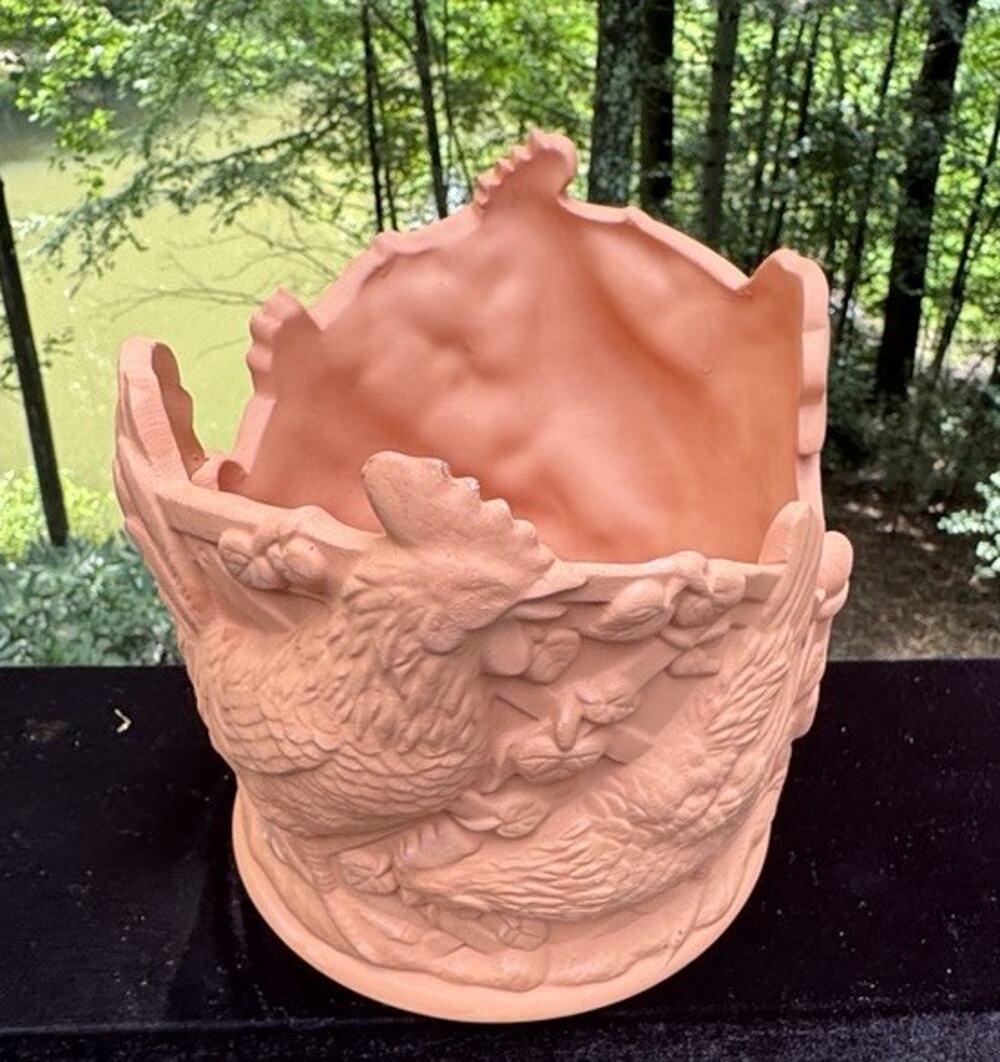New Vtg Pottery Red Wear Scioto Mold Chicken & Hen Planter